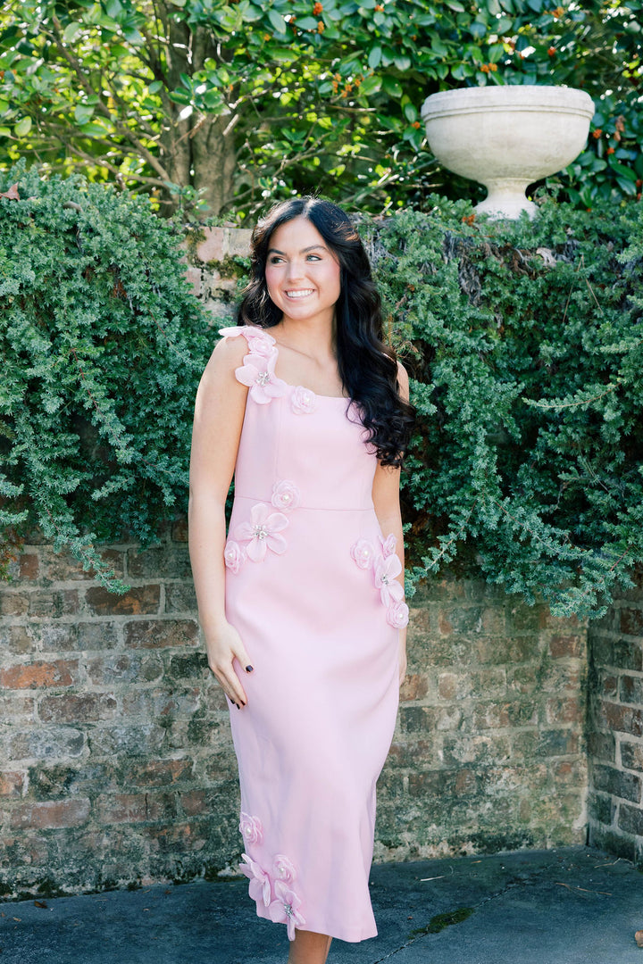 Hand-Studded Floral Appliqué Dress