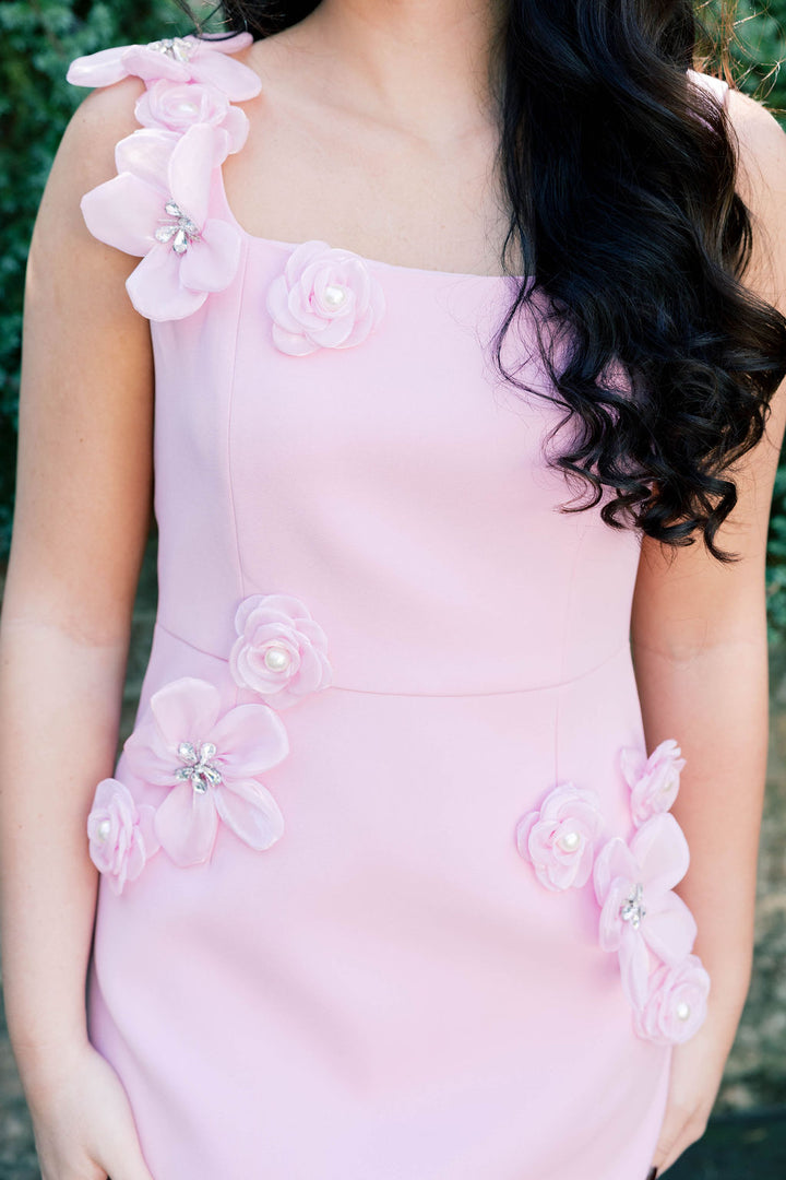 Hand-Studded Floral Appliqué Dress