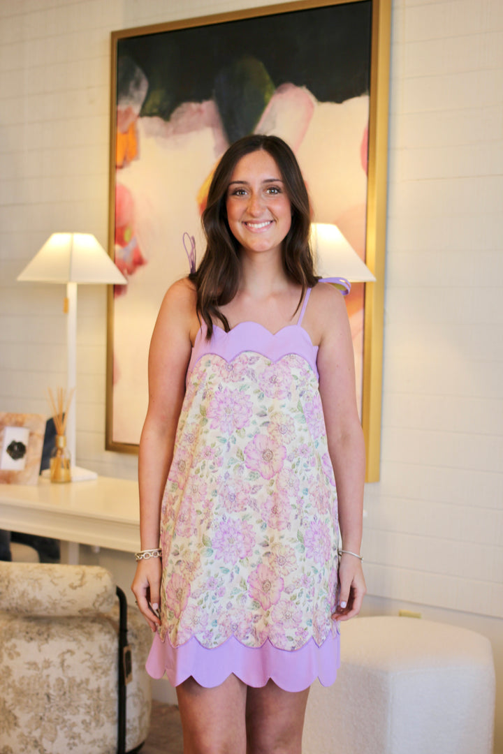 Lavender Flowers Scallop Dress