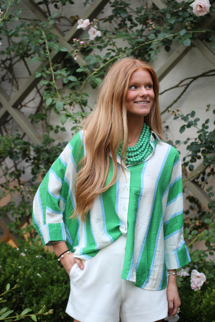Summer Stripes Button Down Top