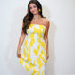 Lemon Geo Strapless Dress