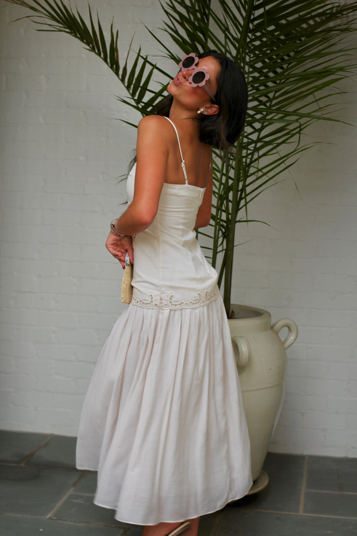 Eyelet Drop Waist Maxi Dress