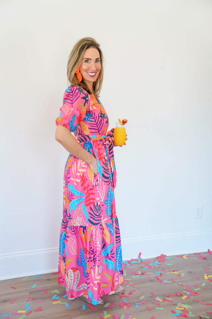 Pink Palms Maxi Dress