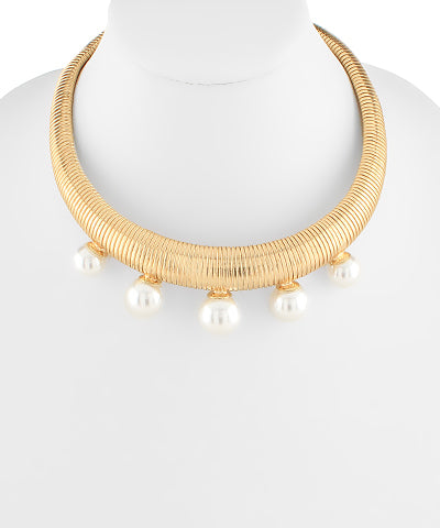 Gold Pearl Statement Necklace