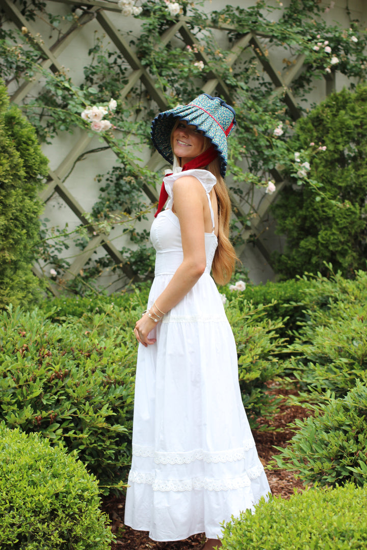 Lace Trim Tiered Detail Ruffle Strap Midi Dress