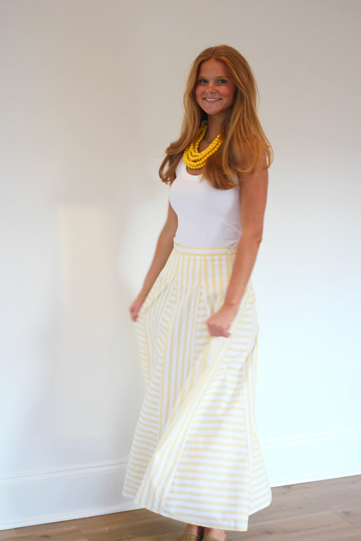 Sunshine Stripe Panel Midi Skirt