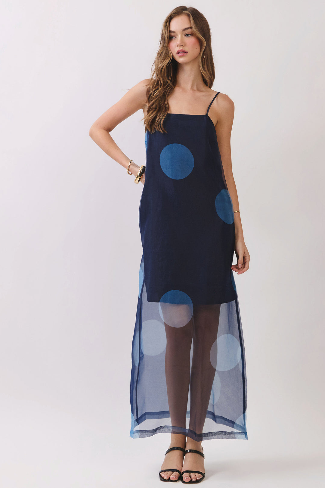 Navy Circle Dot Maxi Dress