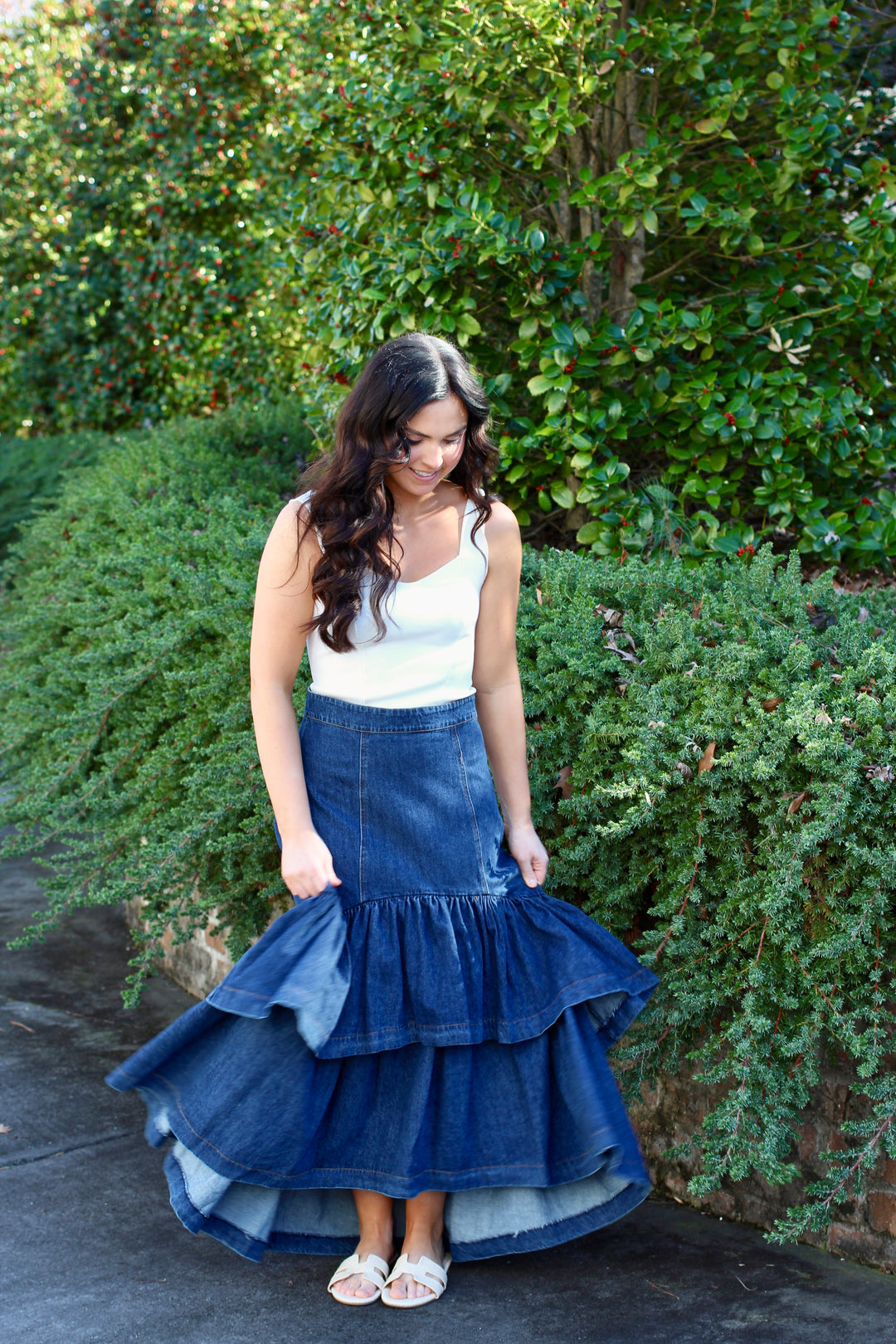 Ruffle Denim Skirt