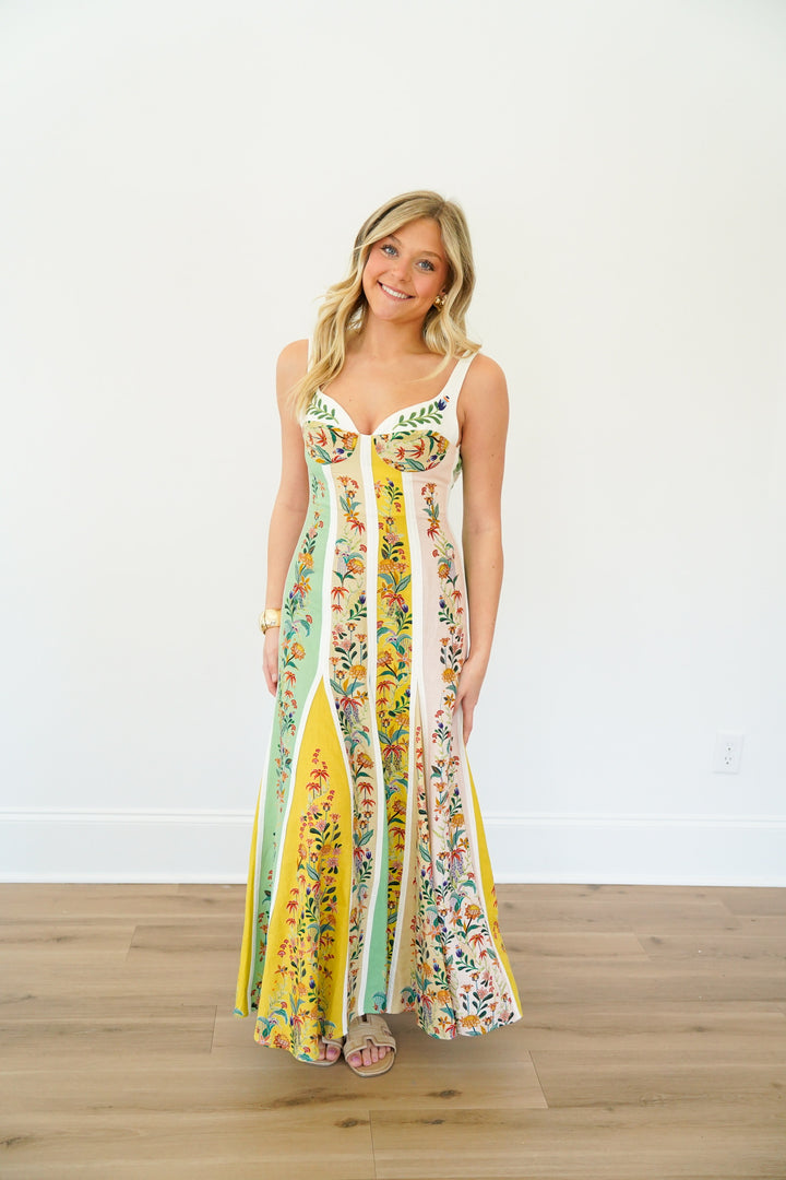 Multicolor Delicate Floral Stripes Maxi Dress