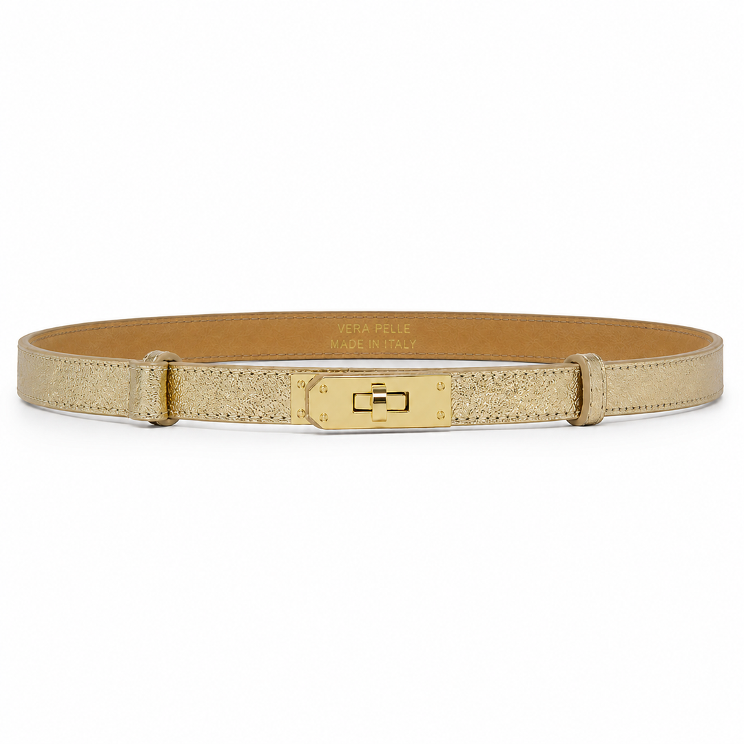 Italian Leather Adjustable Belt in Gold