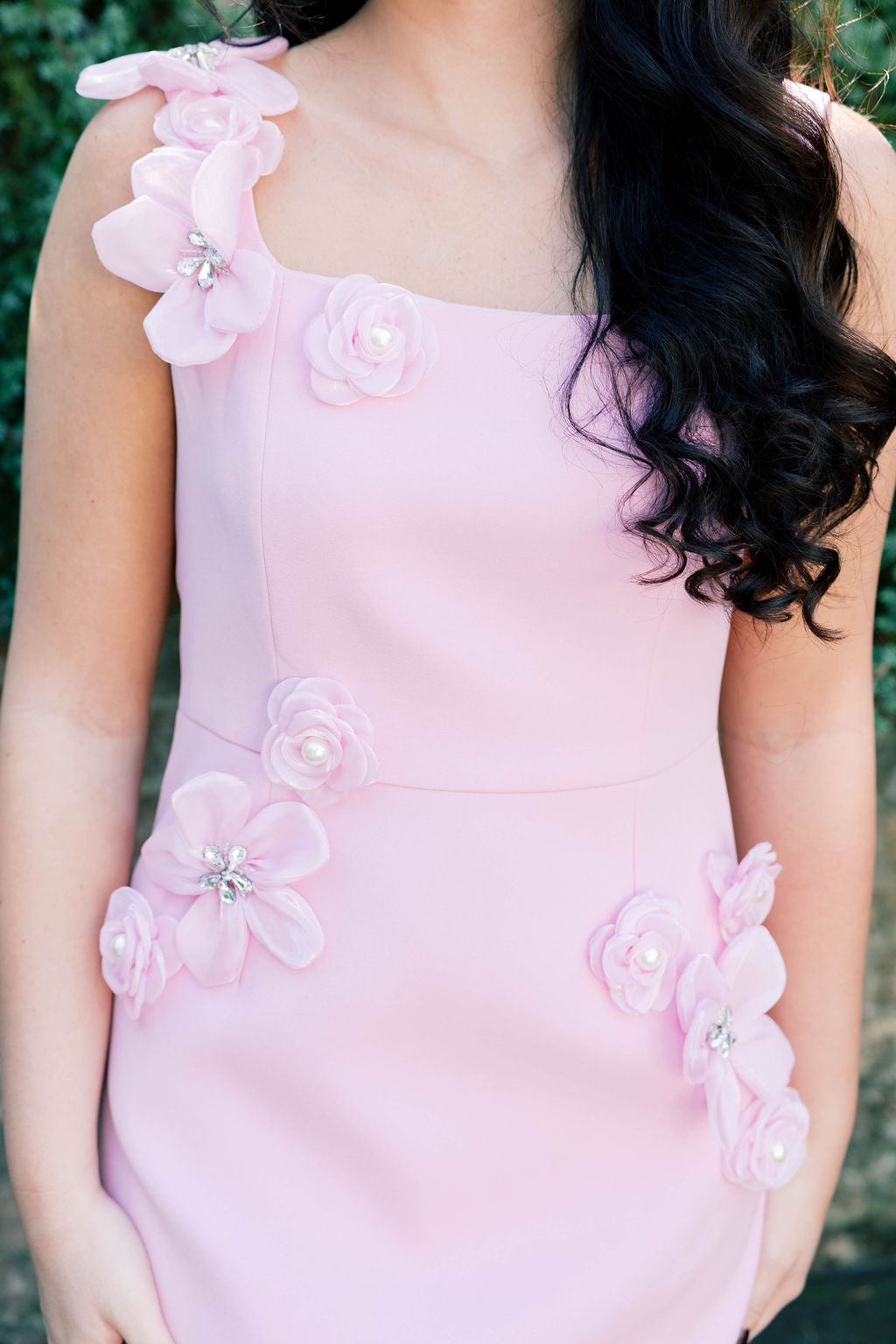 Hand-Studded Floral Appliqué Dress