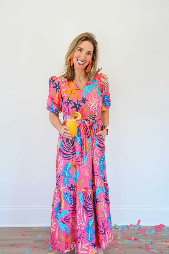 Pink Palms Maxi Dress