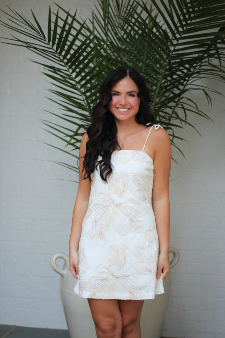 Embroidered Tie Strap Mini Dress