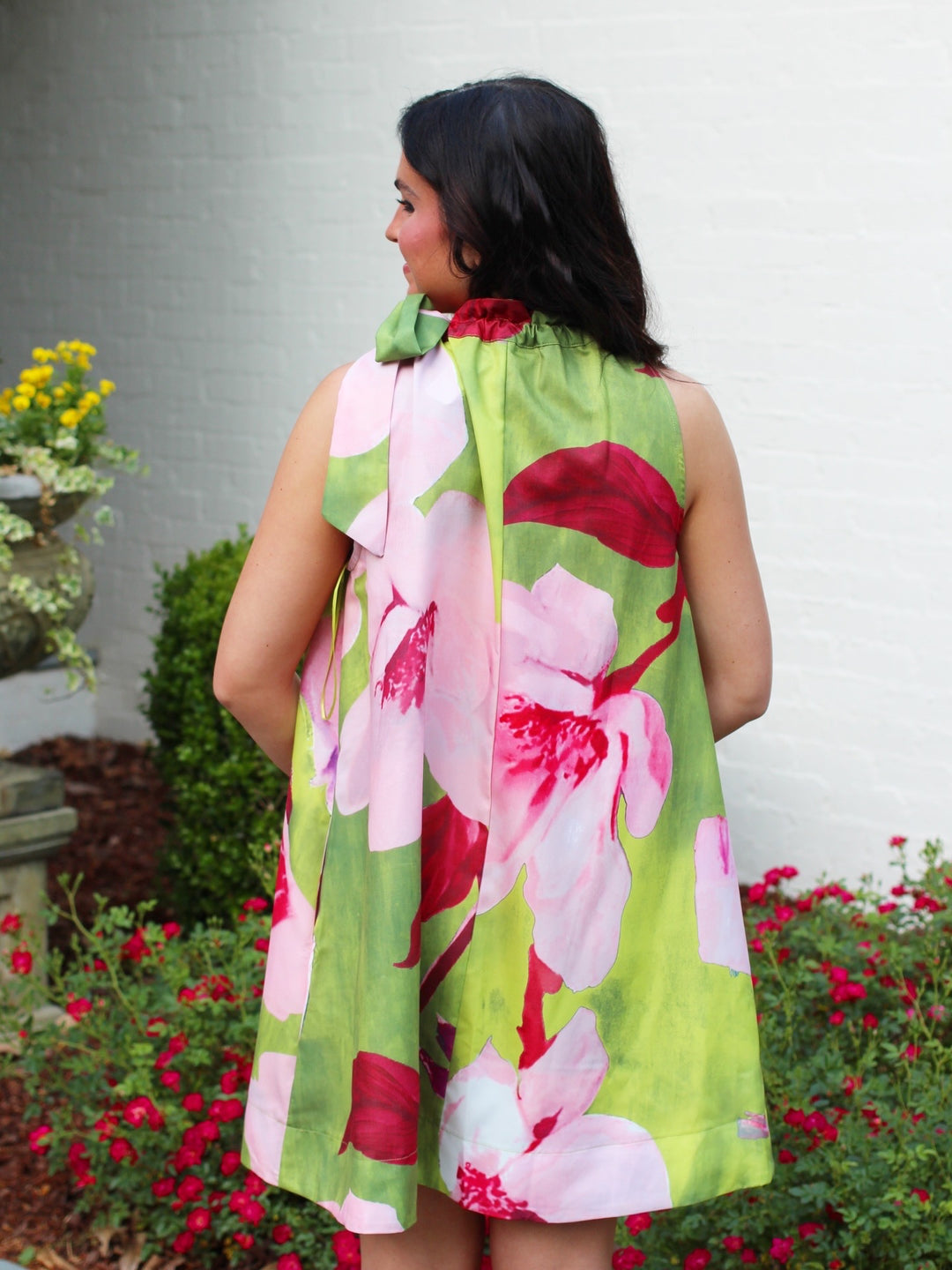 Artist Floral Ruffle Neck Dress