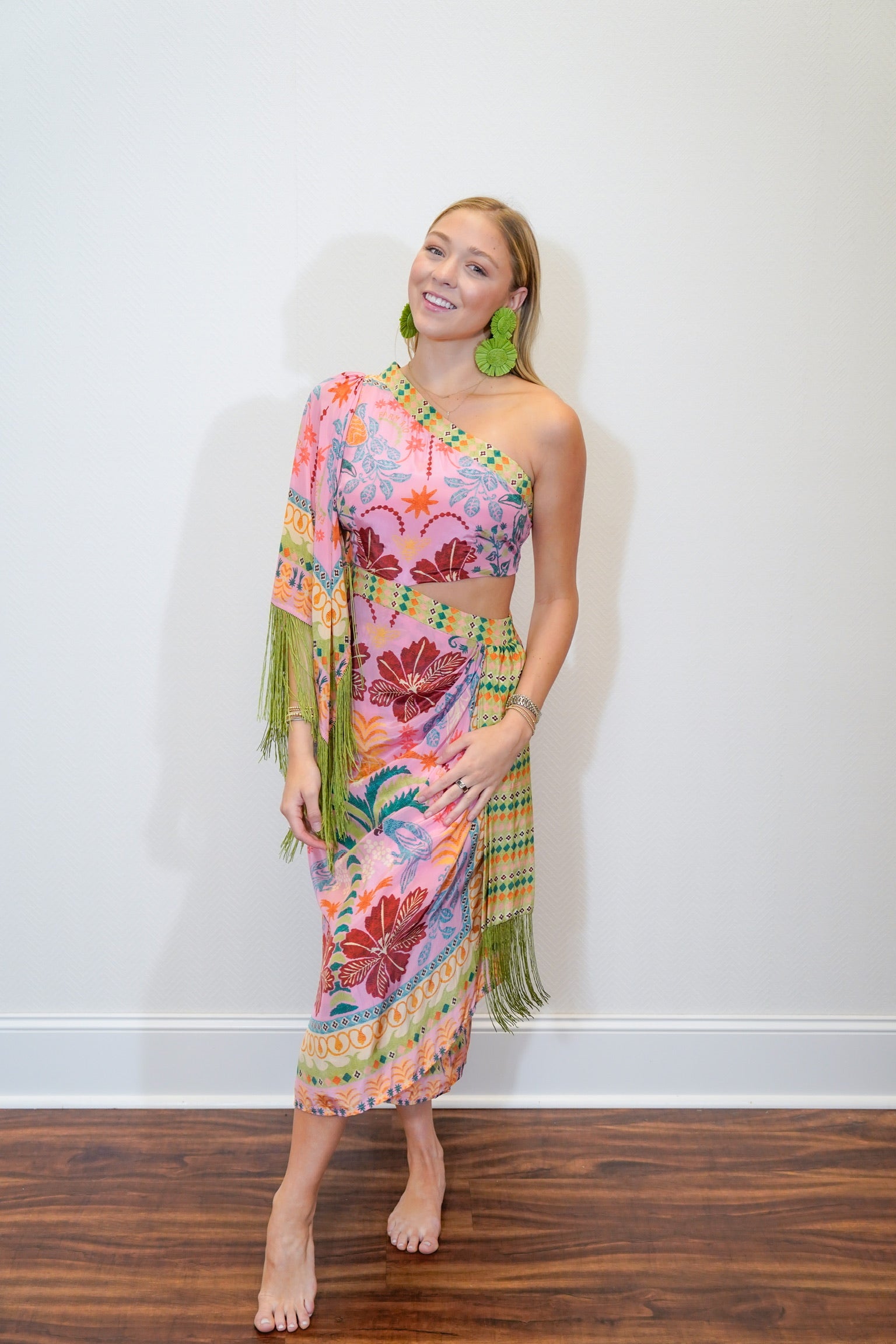 Pink Fruits Queen Scarf One Shoulder Dress – ShopPapori.com