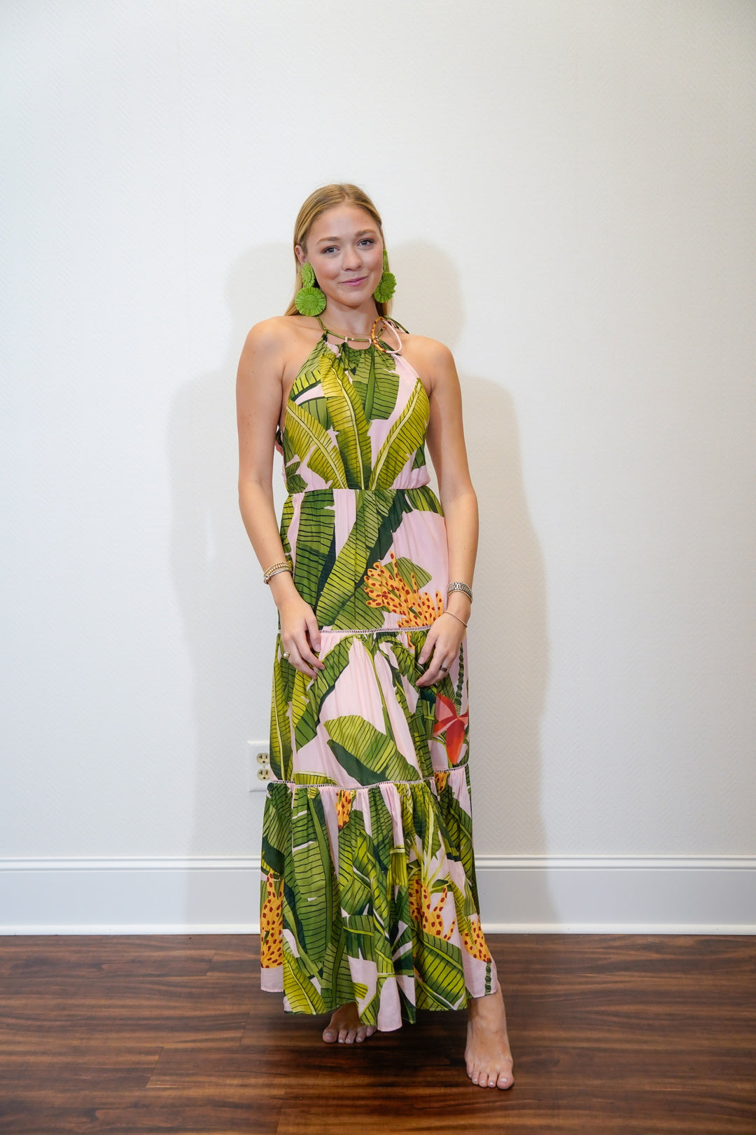 banana leaf maxi dress White Banana Leaf Print Maxi Dress by Alice & Olivia