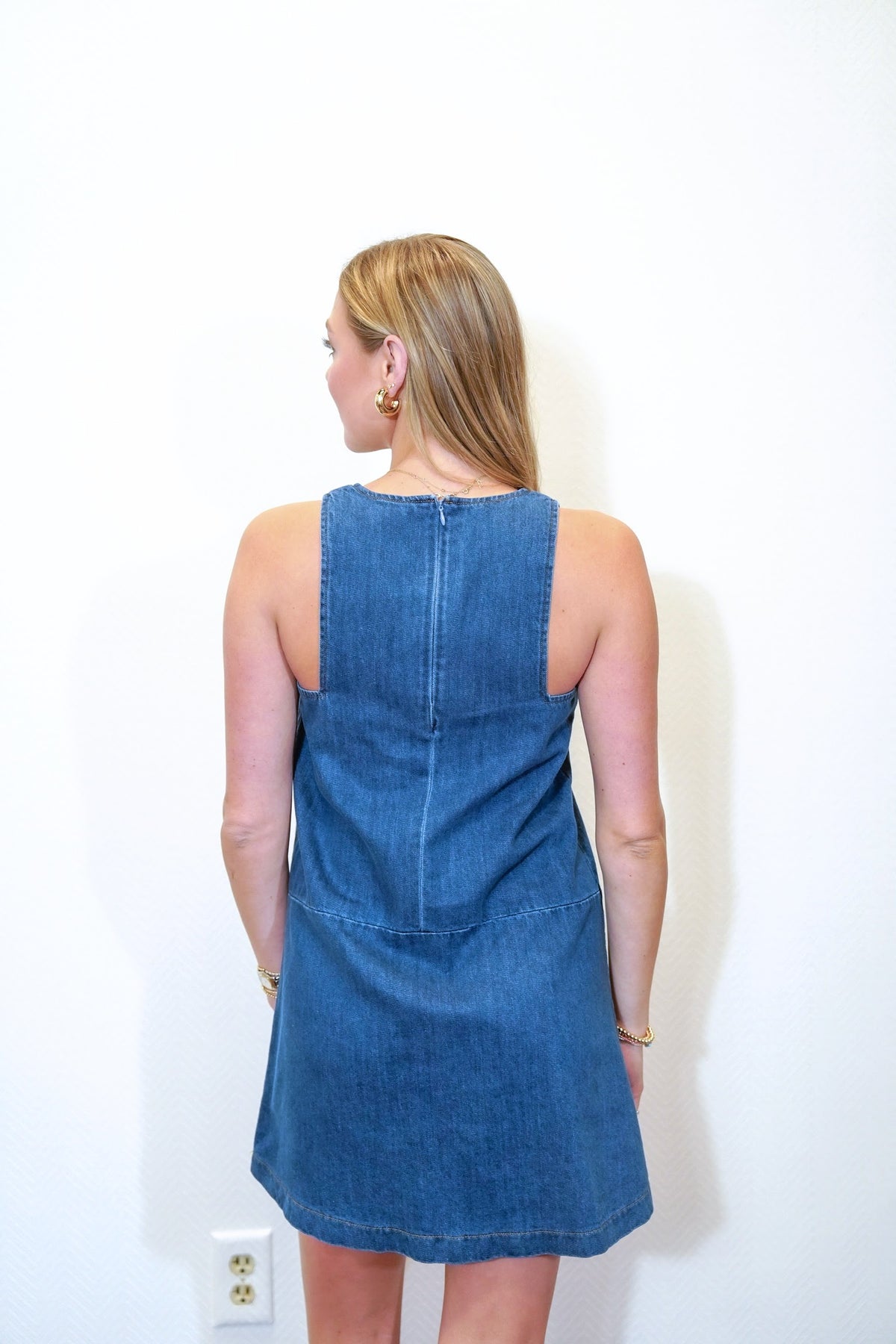 piper denim dress Piper Ruched Dress M / Light Wash