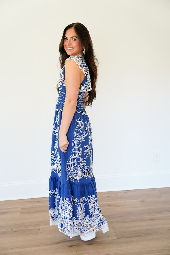 Blue Romantic Richelieu Maxi Dress