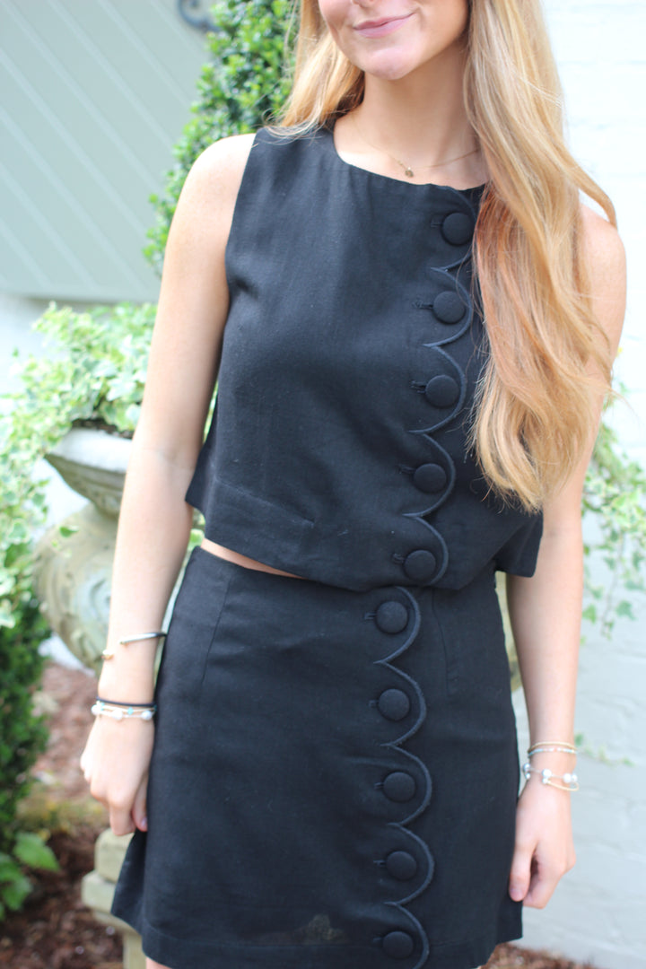 Button Scallop Detail Linen Set