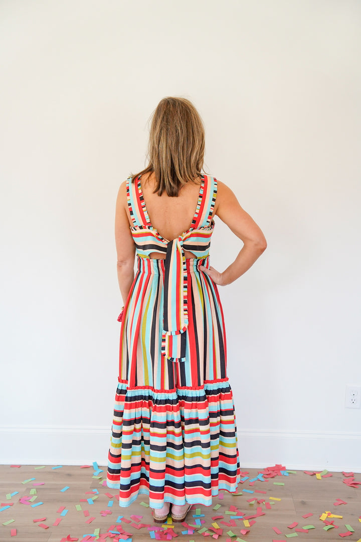 Color Stripes Sleeveless Maxi Dress