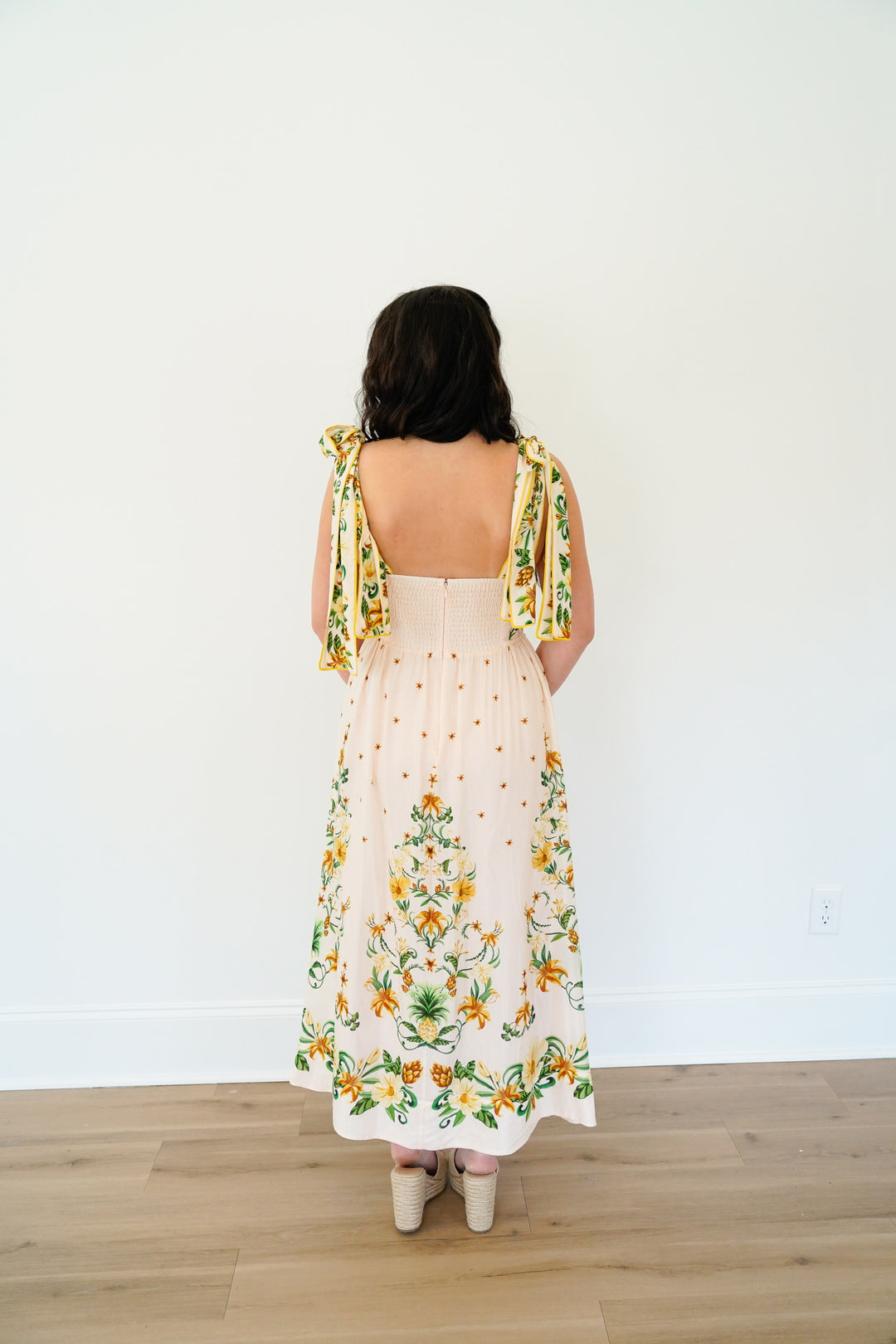 Pink Botanical Beauty Shoulder Bow Midi Dress