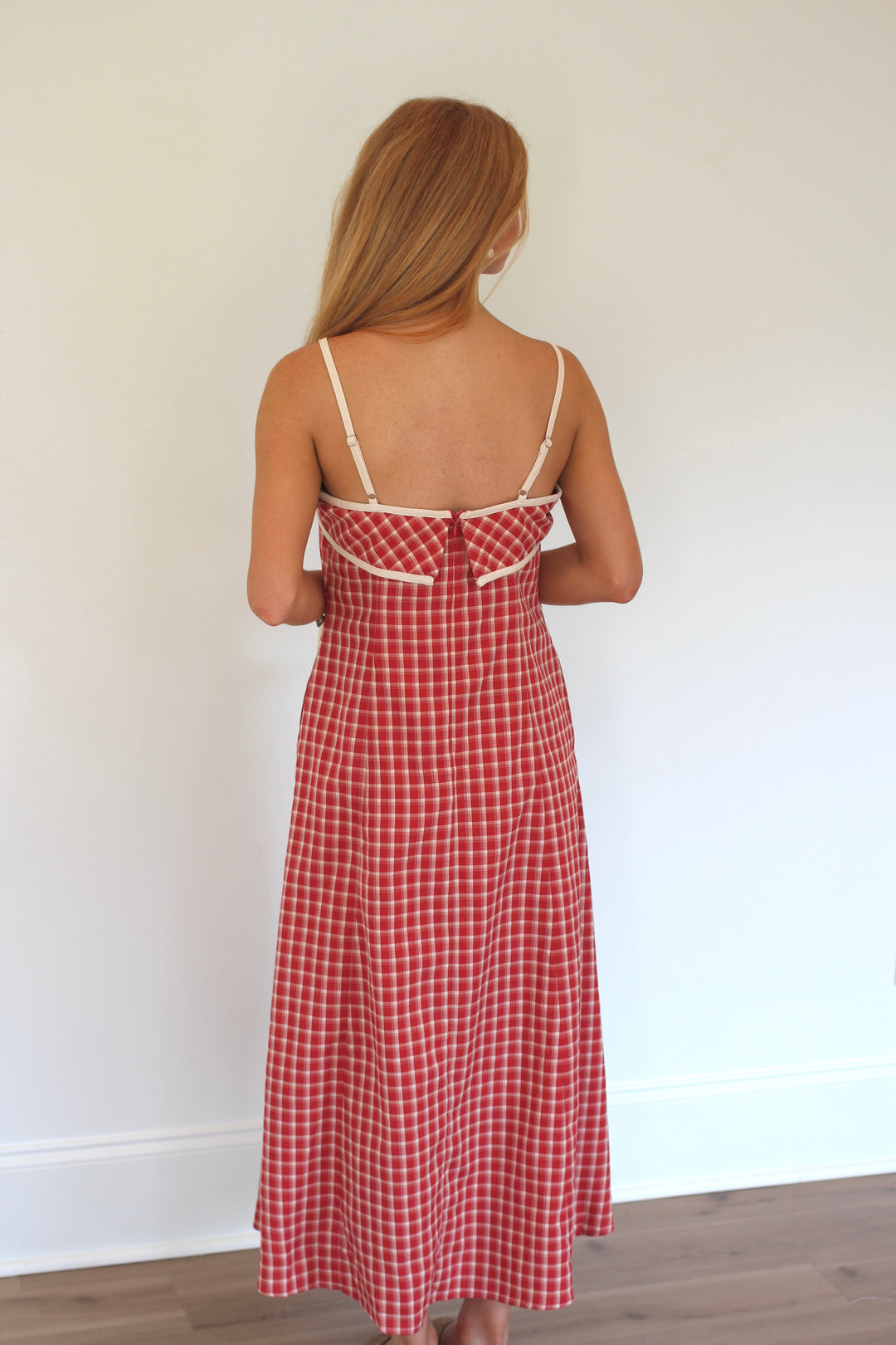 Cherry Gingham Spaghetti Midi