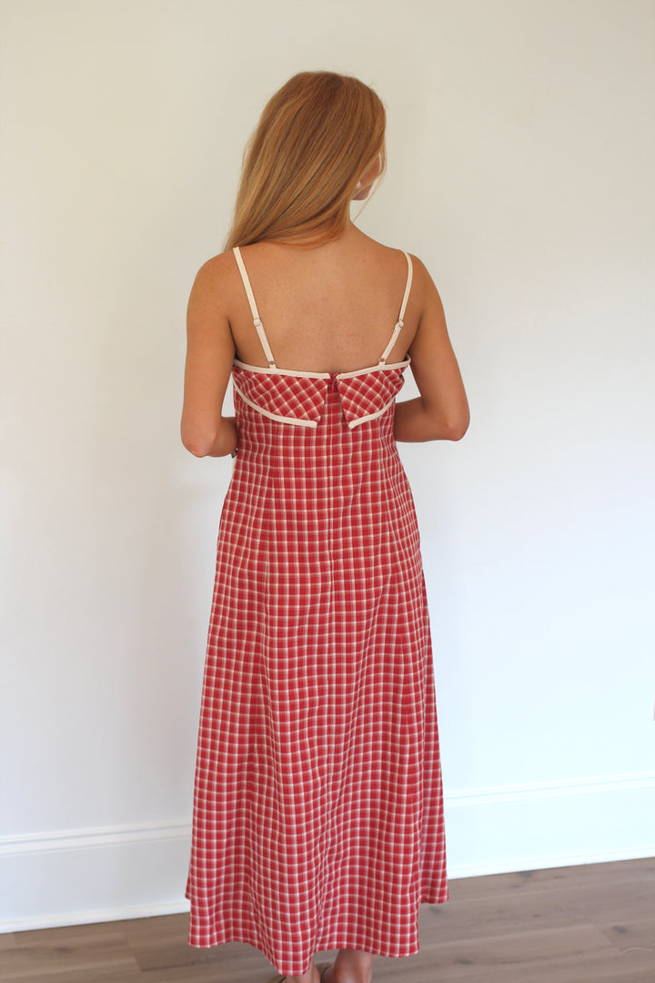 Cherry Gingham Spaghetti Midi