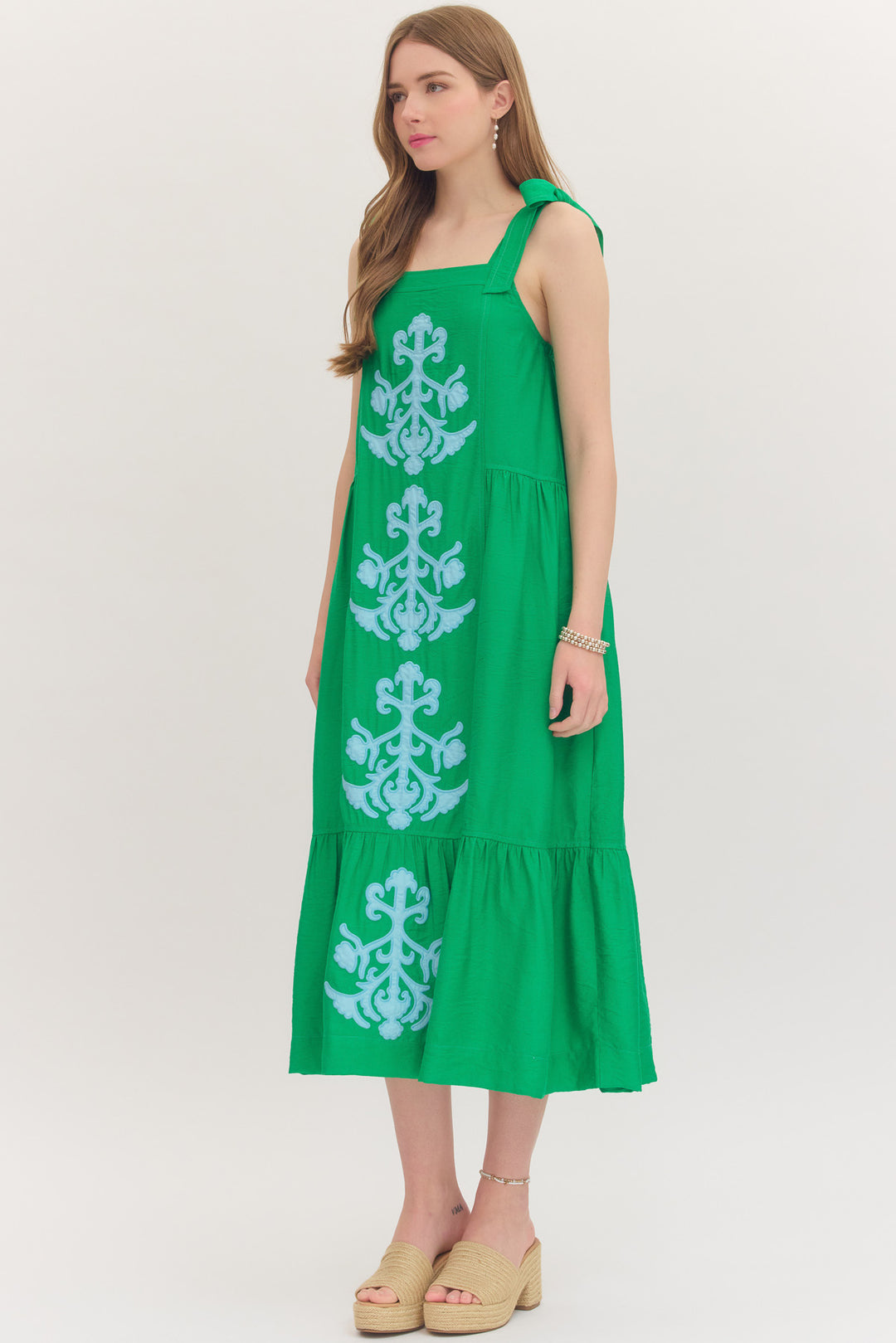 Rosemary Appliqué Midi Dress in Green