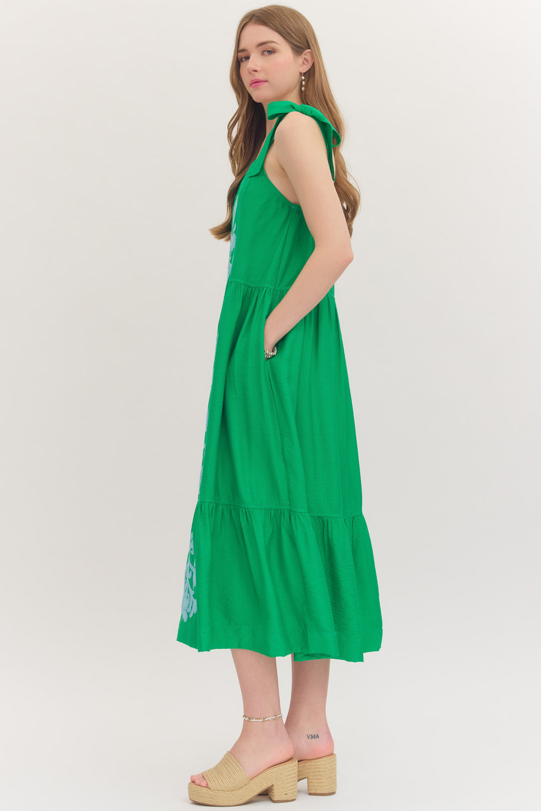 Rosemary Appliqué Midi Dress in Green