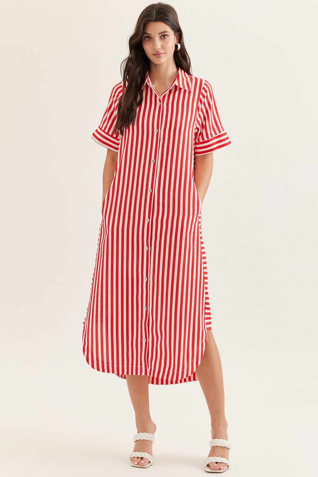 Magnolia Stripe Midi Dress in Red