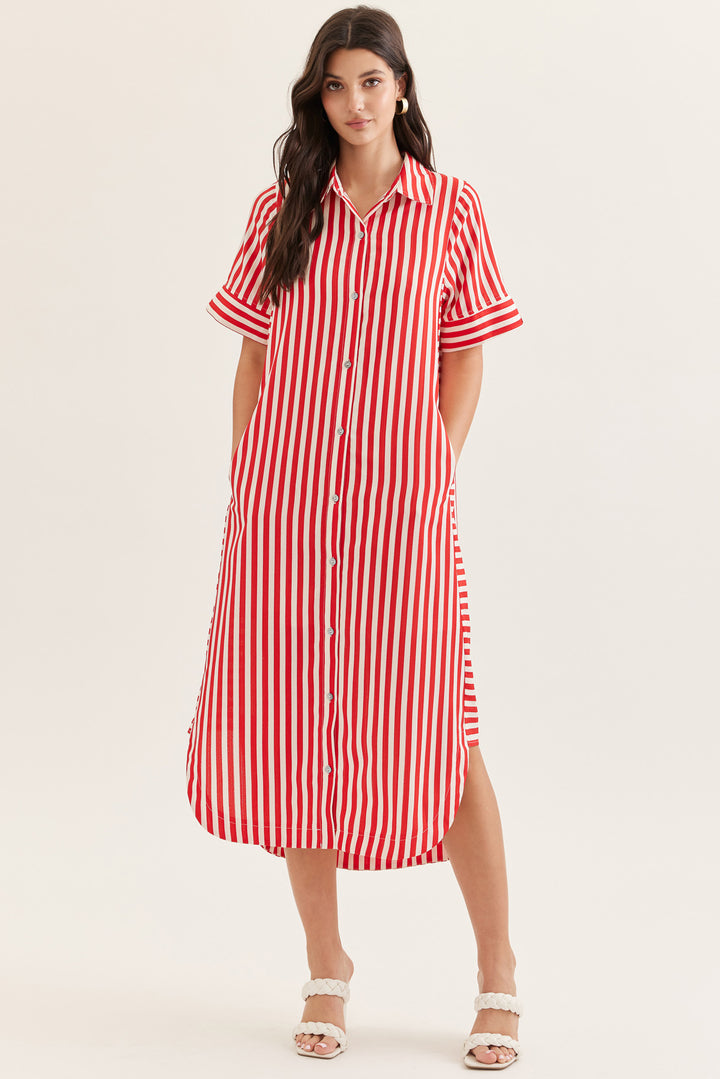 Magnolia Stripe Midi Dress in Red