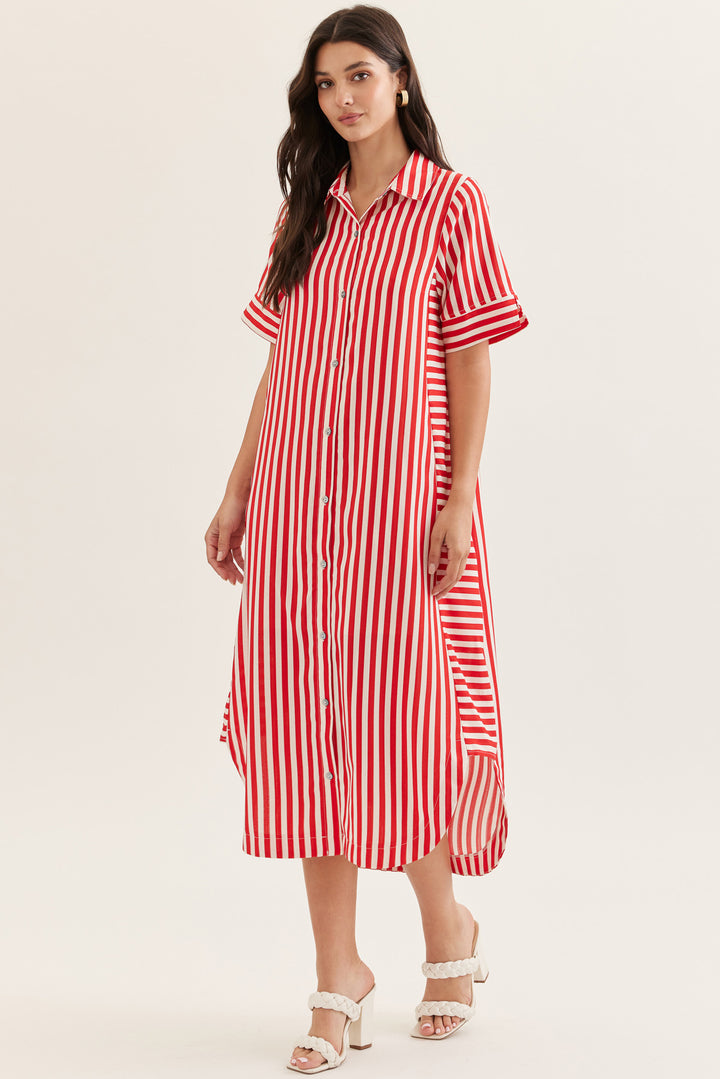 Magnolia Stripe Midi Dress in Red
