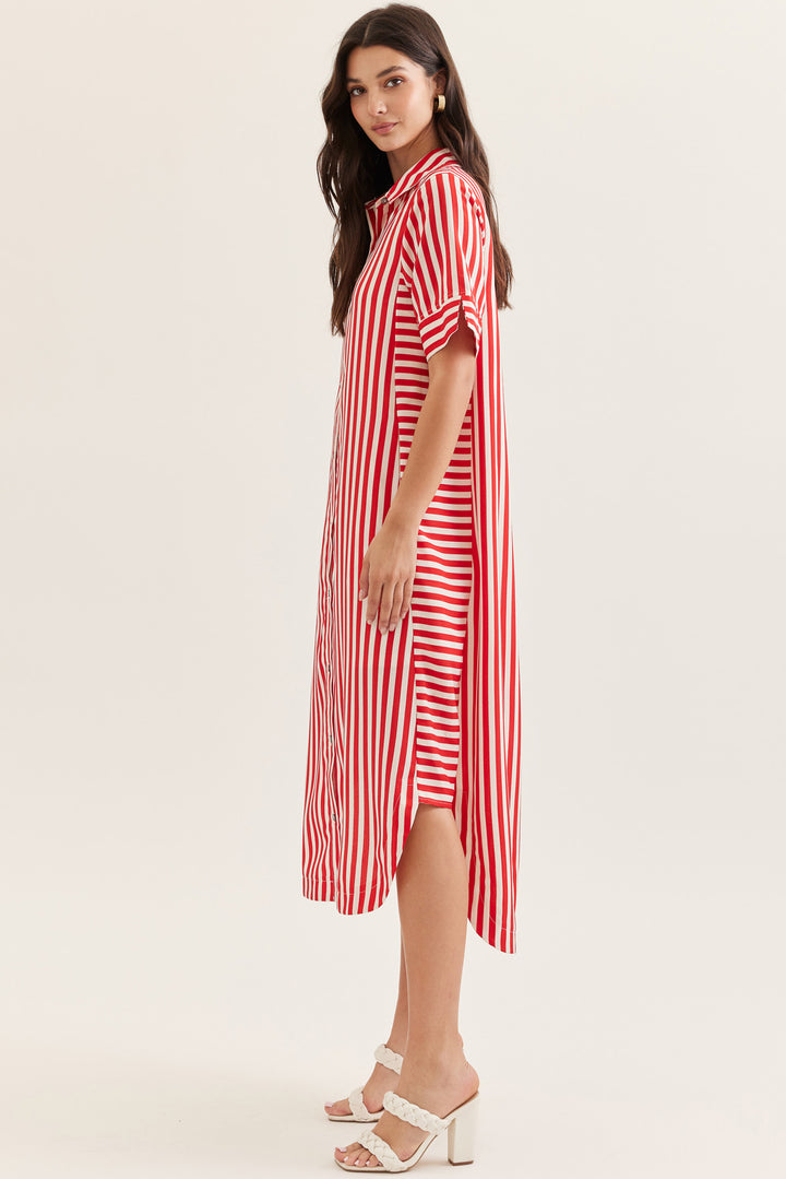 Magnolia Stripe Midi Dress in Red