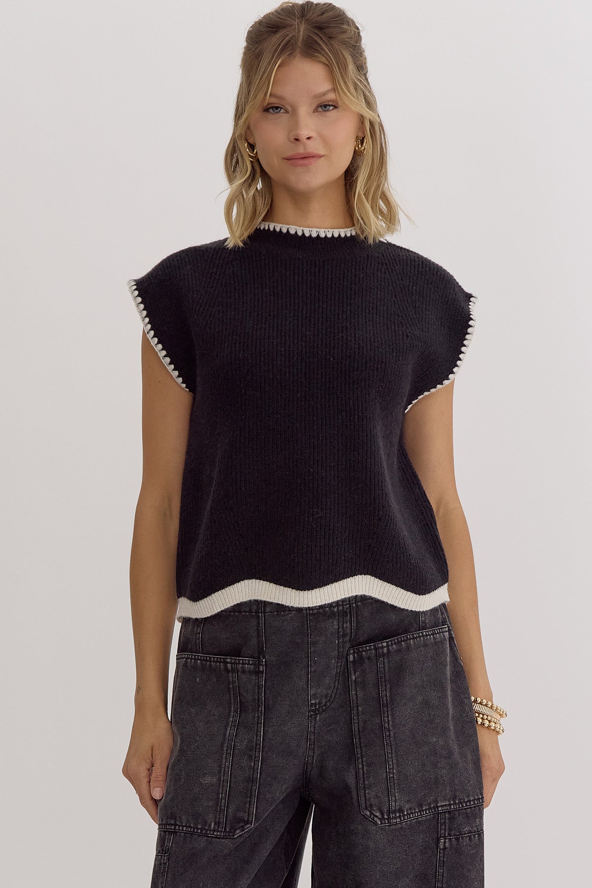 Contrast Scallop Sweater Top