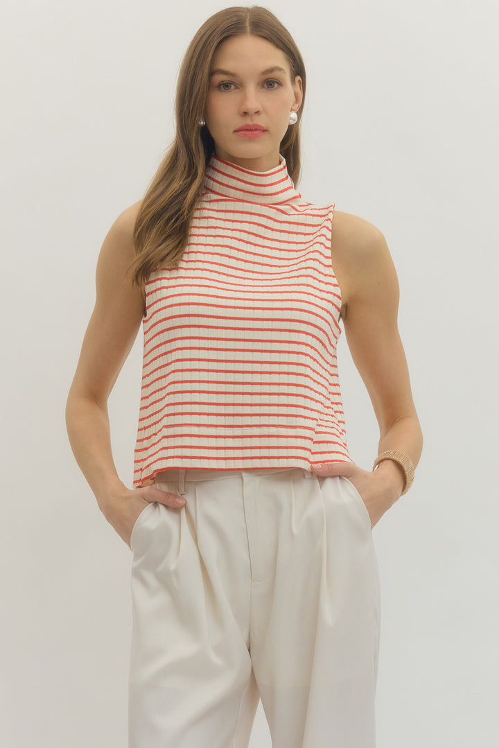 Striped Mock Neck Top