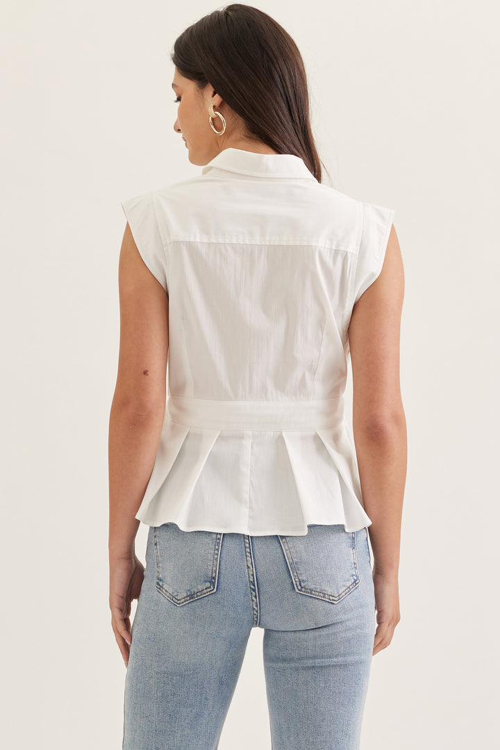 Button Down Tie Waist Peplum Top