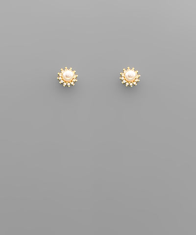 CZ Pearl Stud - Cream Pearl/Gold