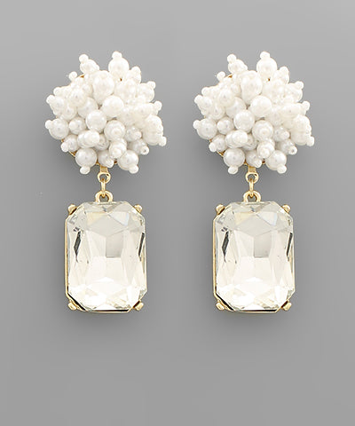 Glass Pearl Square Drop - Clear