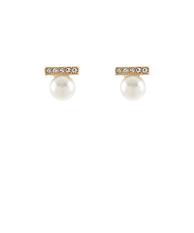 Pearl Pave Bar Stud - Cream/Clear