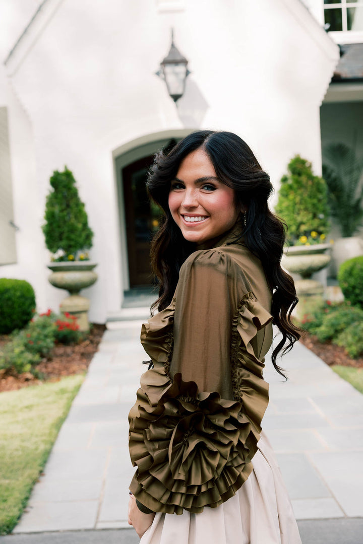 Rosette Statement Sleeve Blouse