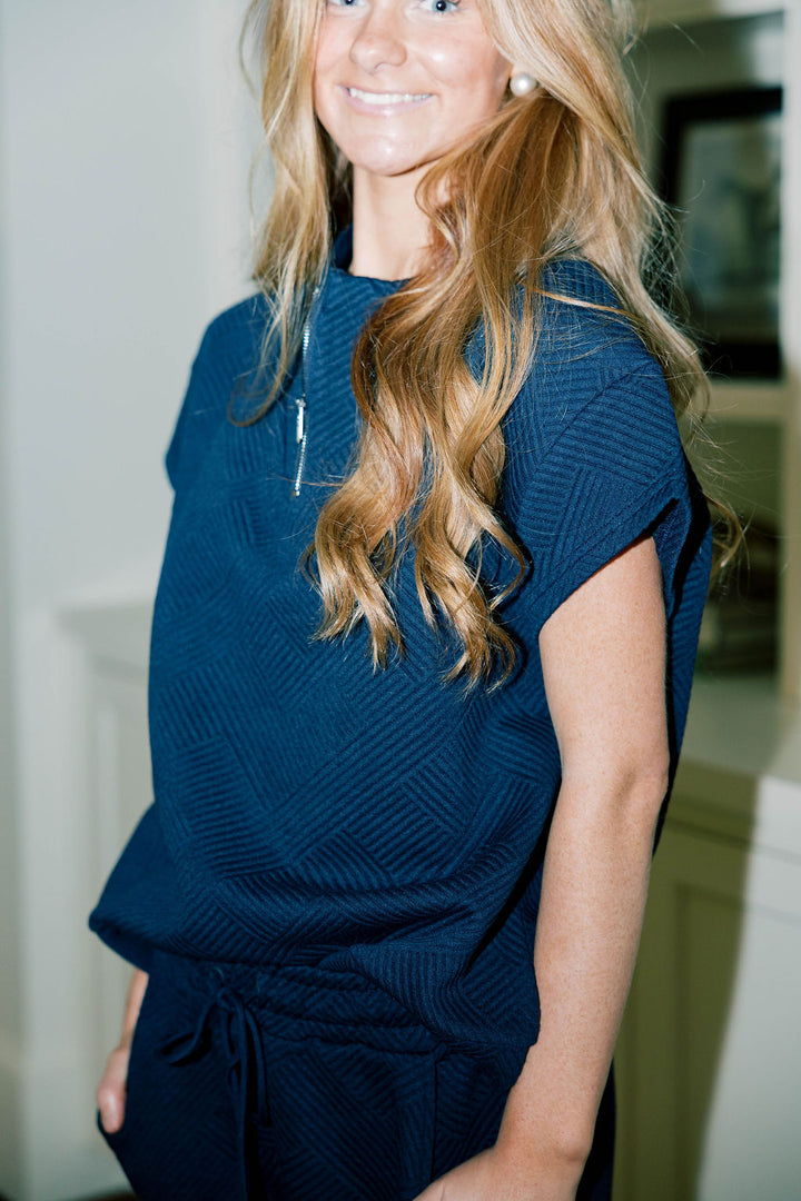 Textured Half Zip Top Pants Set