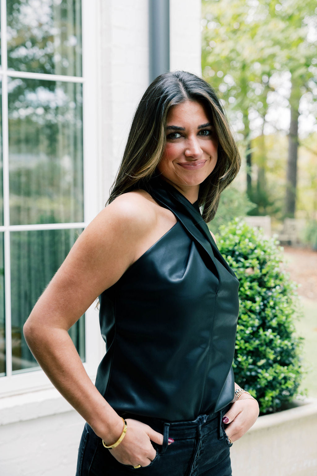 Criss Cross Leather Top