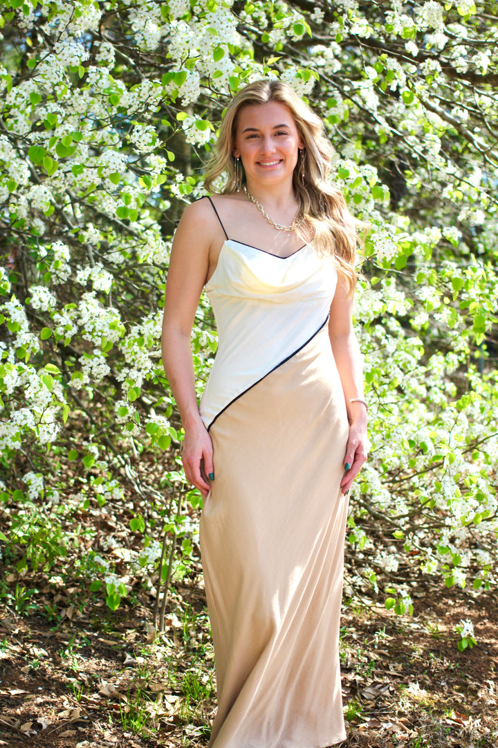 Linen Colorblock Bias Cut Dress Large