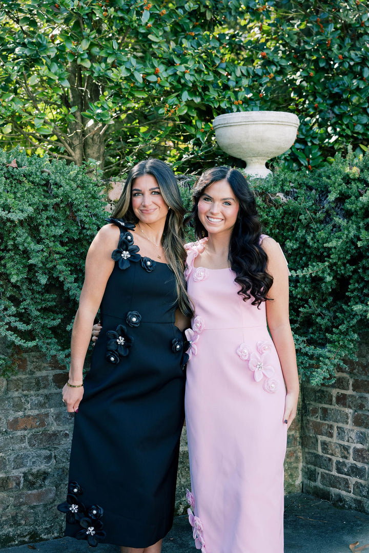 Hand-Studded Floral Appliqué Dress