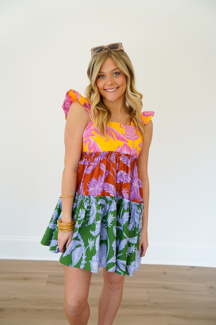 Tropical Swing Mix Mini Dress