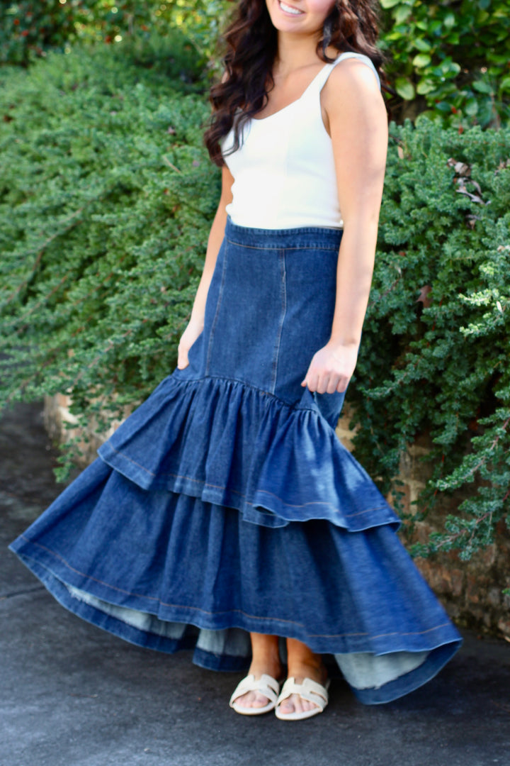 Ruffle Denim Skirt