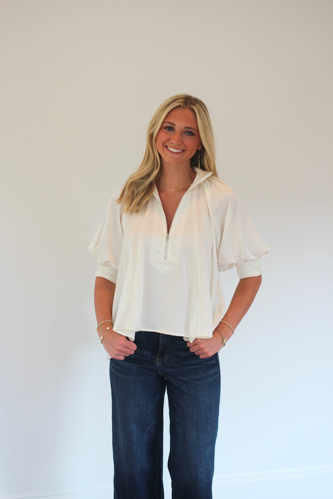 Mock Neck Puff Sleeve Blouse