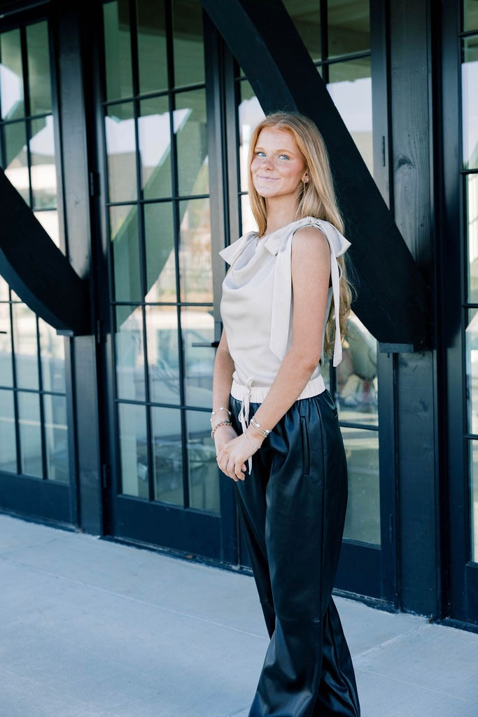 Contrast Leather Pants