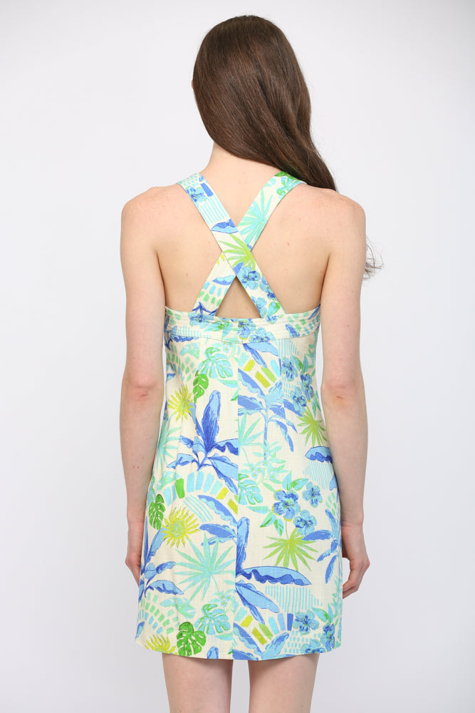 Blue Waters Linen Dress in Cream Blue