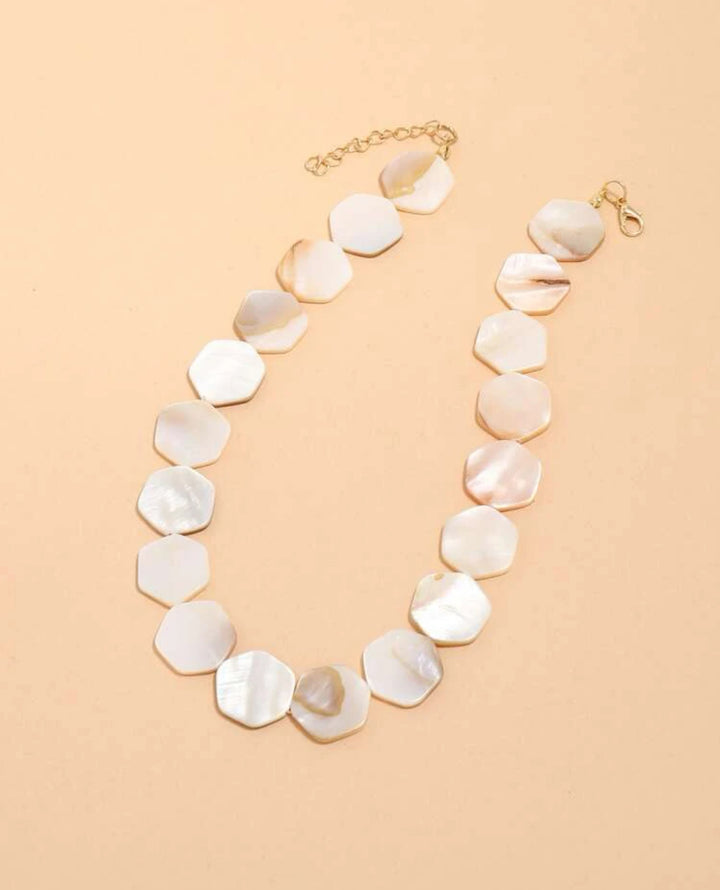 Hexagon Pearled Seashell Necklace